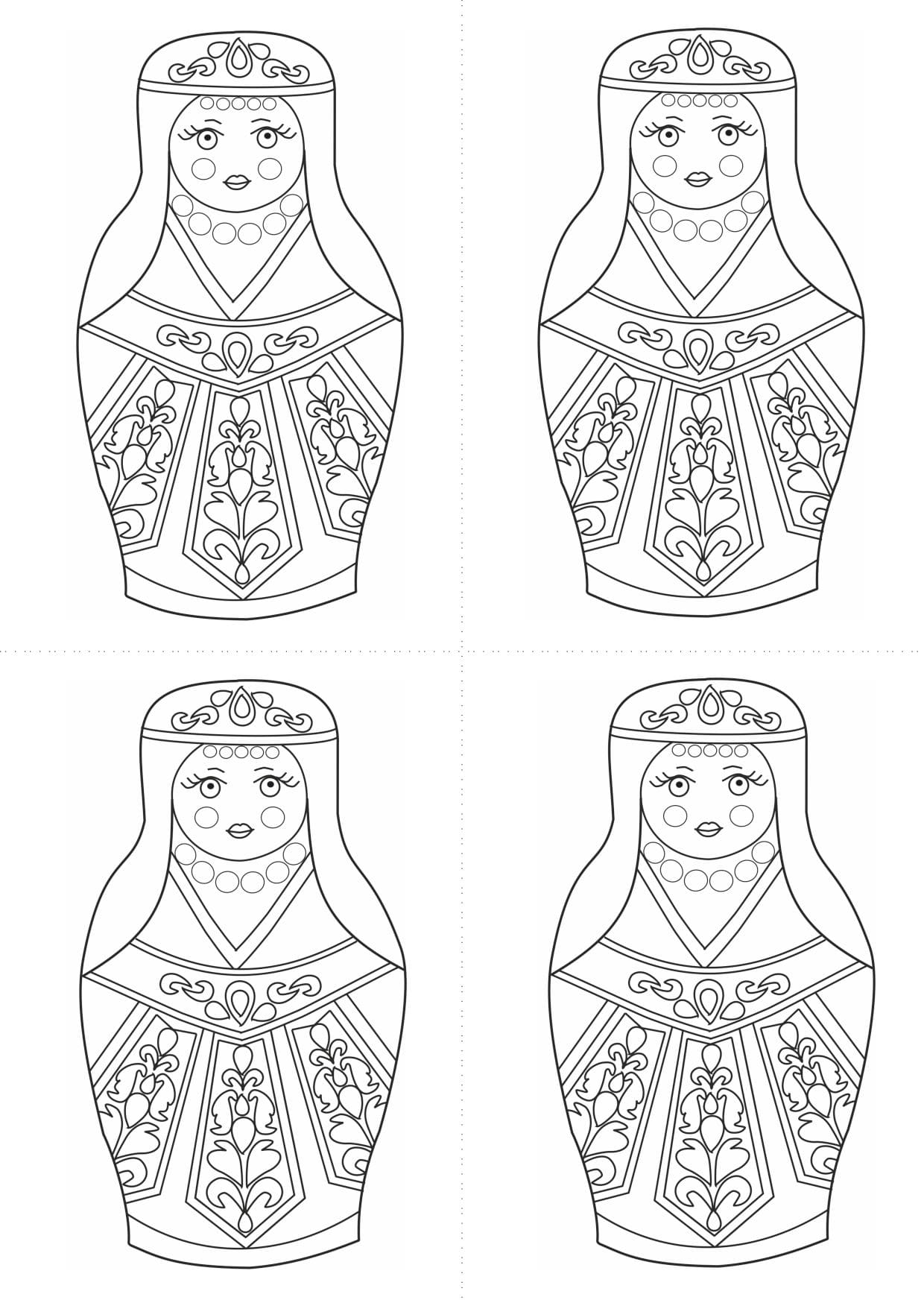 Раскраска шаблон матрёшки армянки для рисования