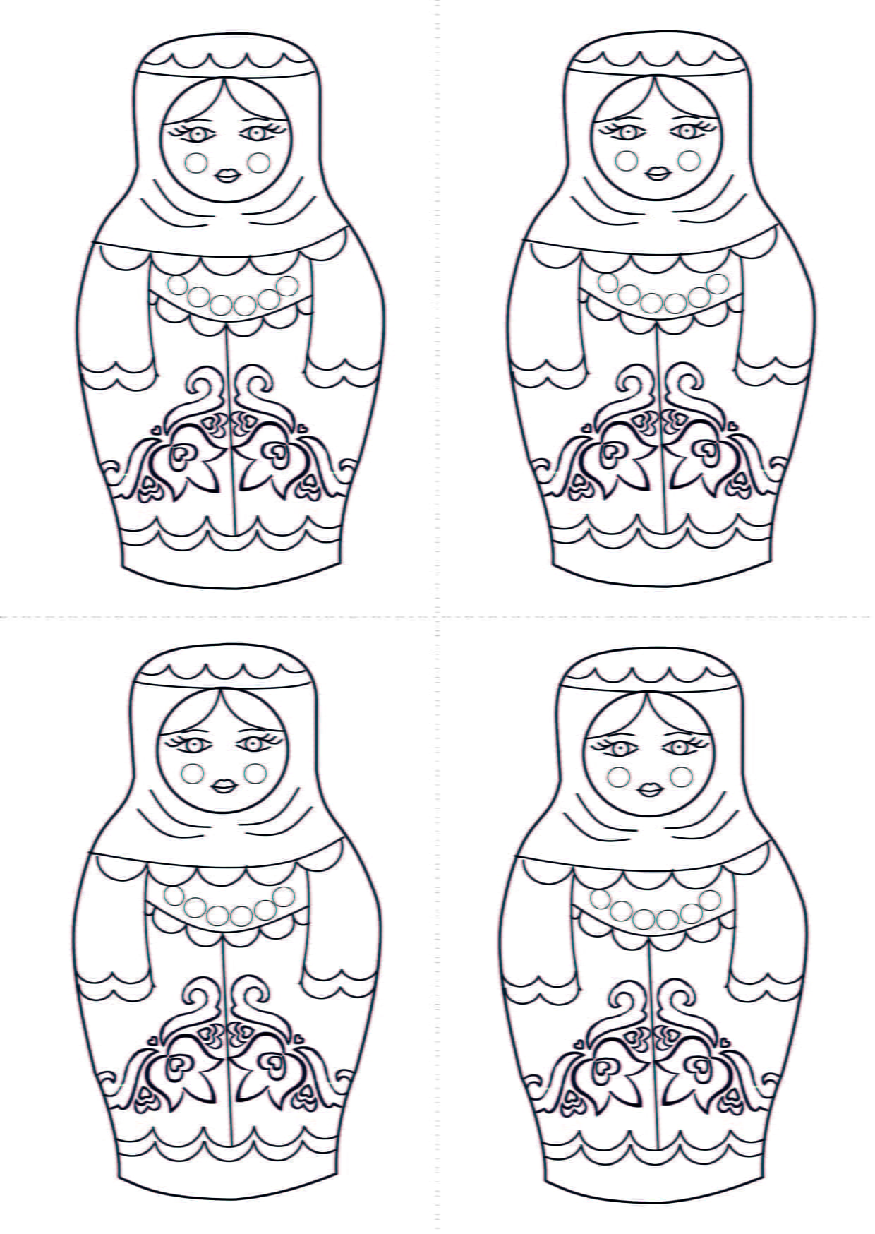 Раскраска шаблон матрёшки татарки для рисования