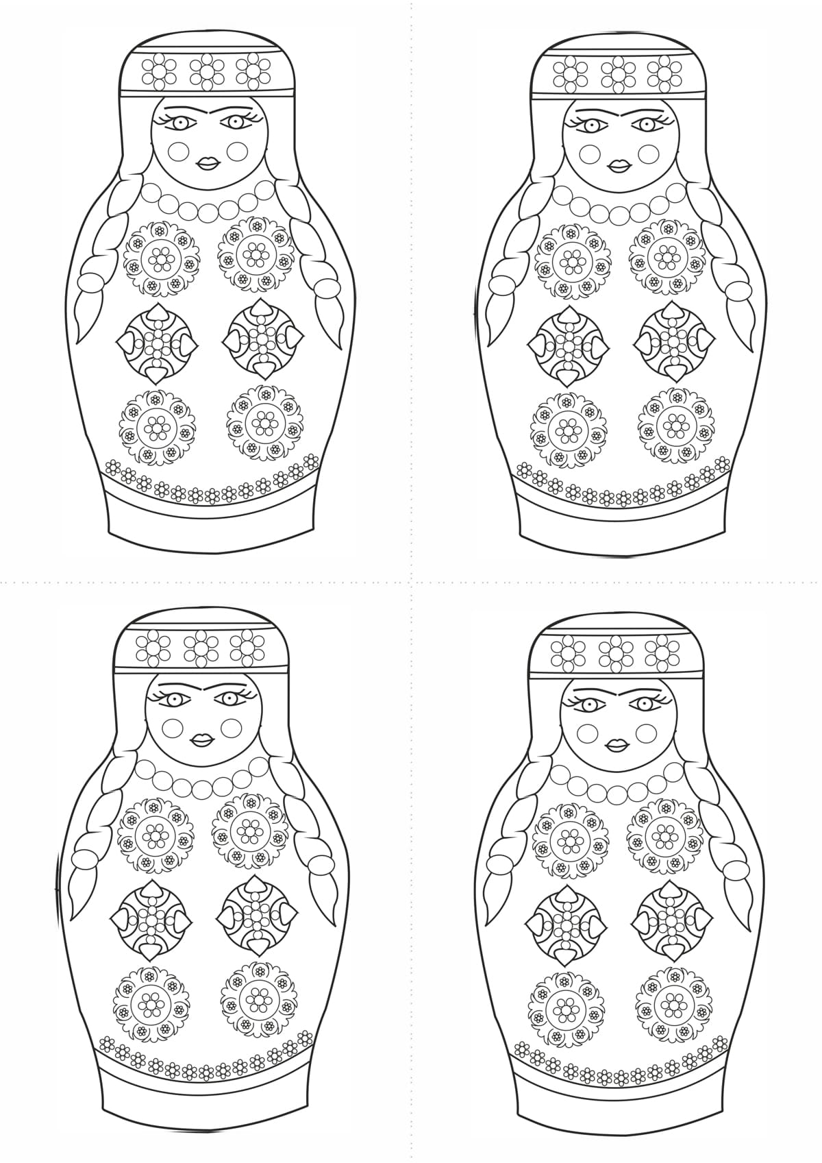 Раскраска шаблон матрёшки таджички для рисования