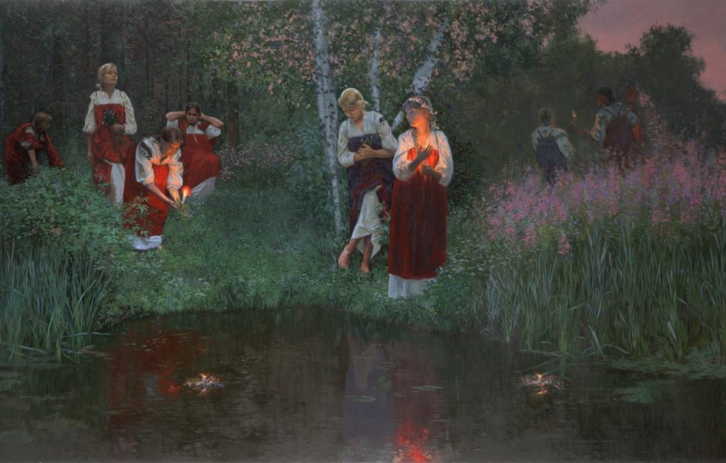 Девушки производят обряд на речке в ночь на ивана купала